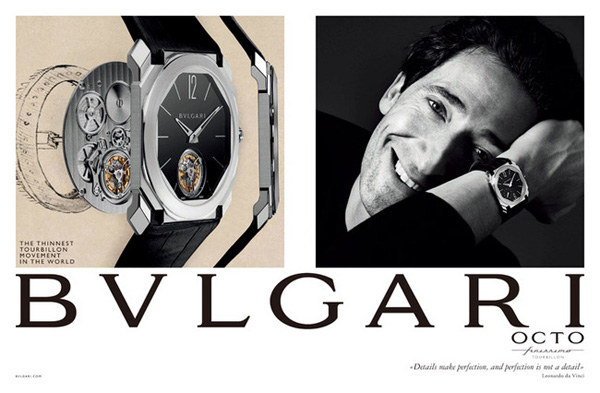 全新BVLGARI Octo Finissimo腕表     Adrien Brody 优雅诠释宝格丽Octo腕表